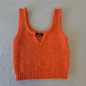 Lulus Easily The Cutest Knit Cropped Tank Top Medium Orange Chenille Cozy Summer
